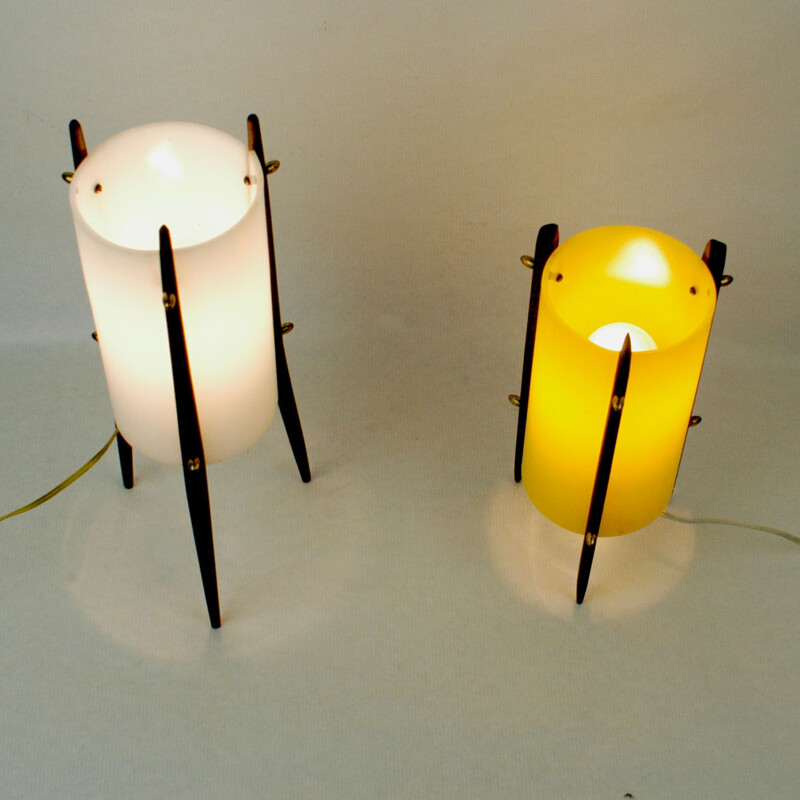 Vintage Scandinavische witte teakhouten lamp, 1960