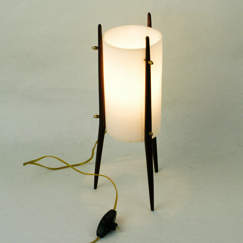 Alte skandinavische Lampe aus weißem Teakholz, 1960