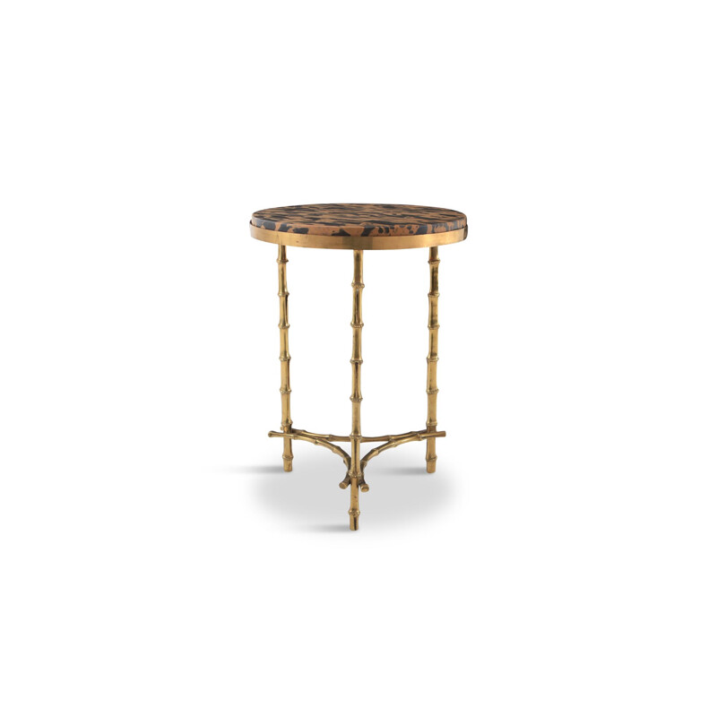 Vintage French side table in brass and marble by Maison Baguès