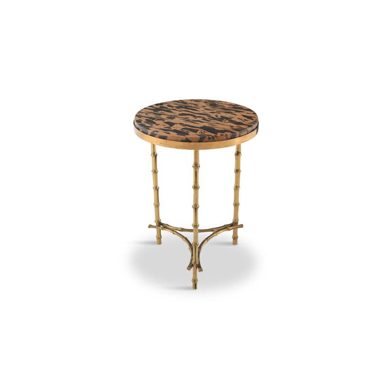 Vintage French side table in brass and marble by Maison Baguès