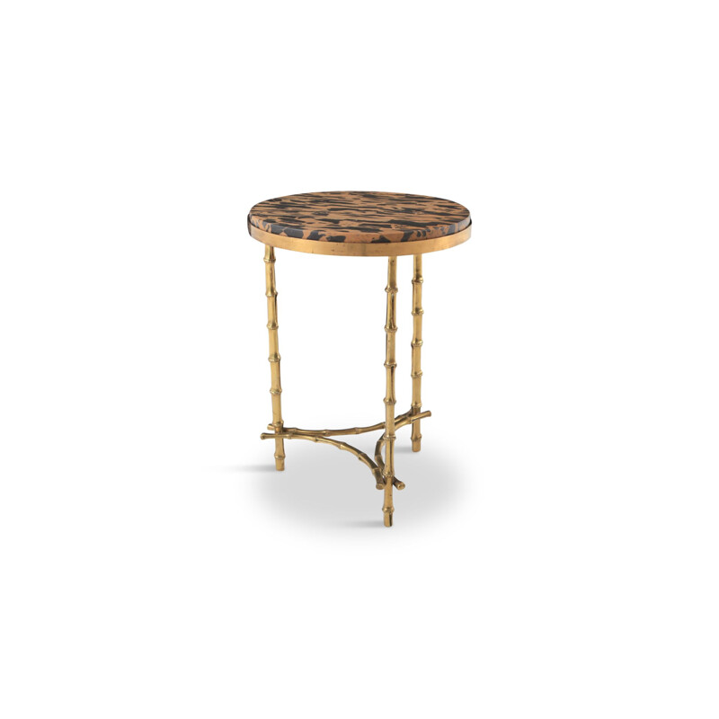 Vintage French side table in brass and marble by Maison Baguès