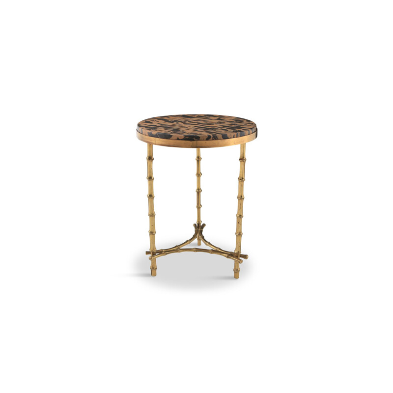 Vintage French side table in brass and marble by Maison Baguès