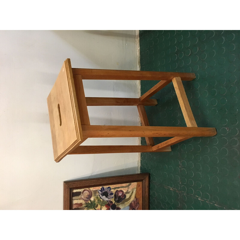 Tabouret vintage français en bois verni 