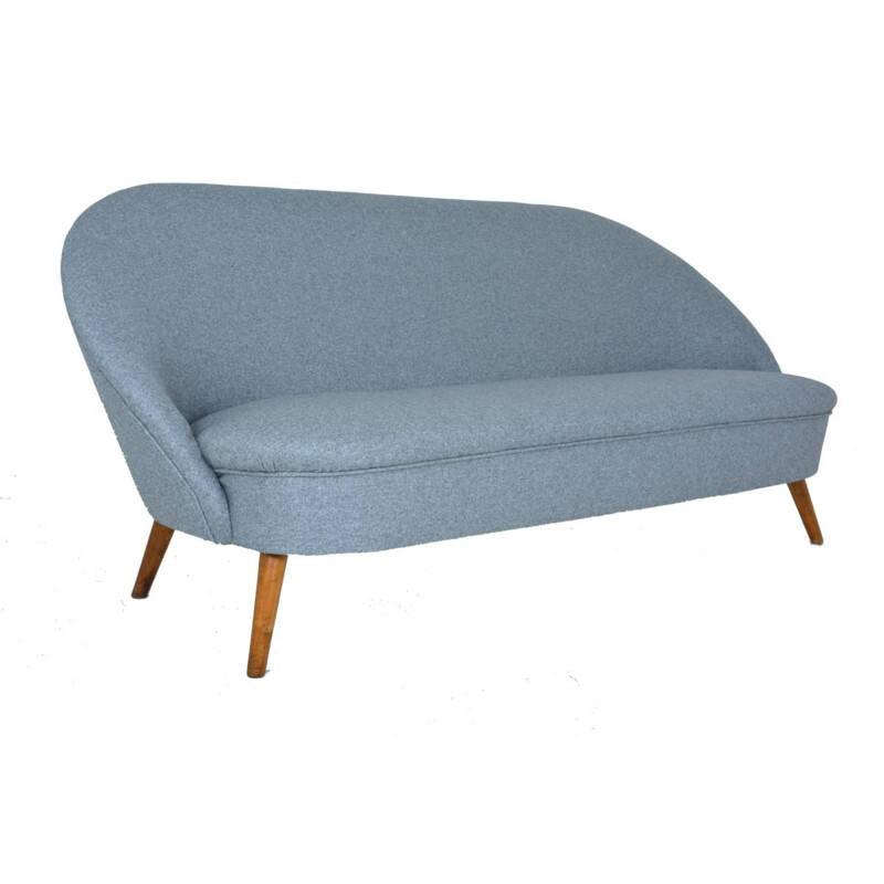 Vintage French 3-seater sofa in grey fabric