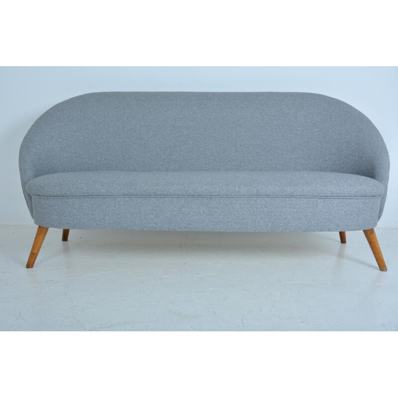 Vintage French 3-seater sofa in grey fabric