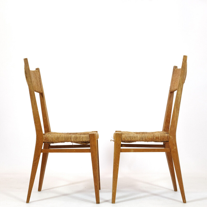 Set of 2 vintage French chairs in straw