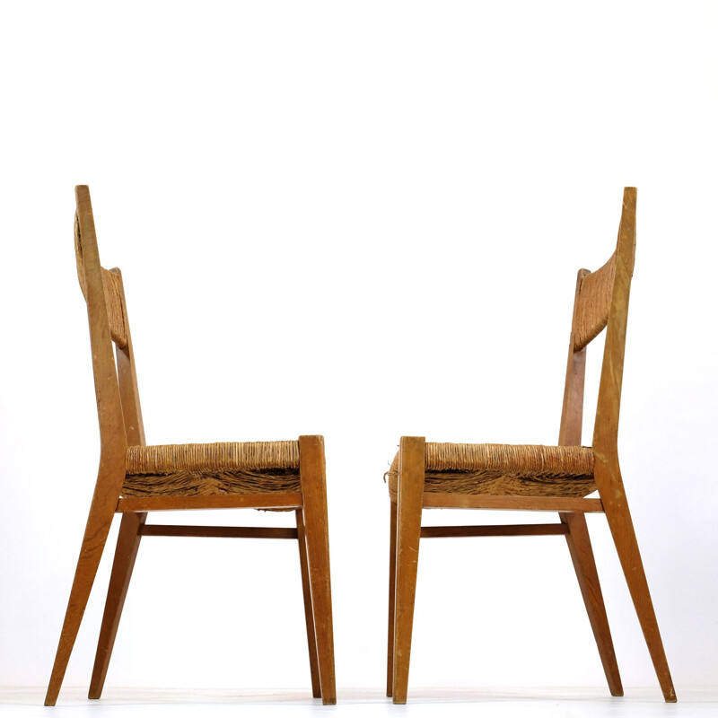 Set of 2 vintage French chairs in straw