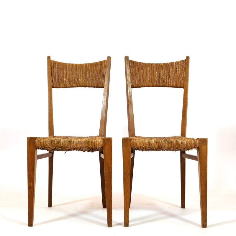 Set of 2 vintage French chairs in straw