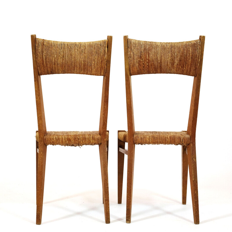 Suite de 2 chaises vintage françaises en paille