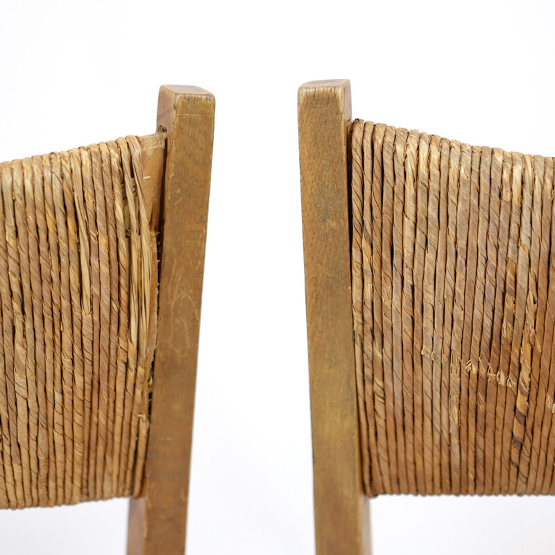 Set of 2 vintage French chairs in straw