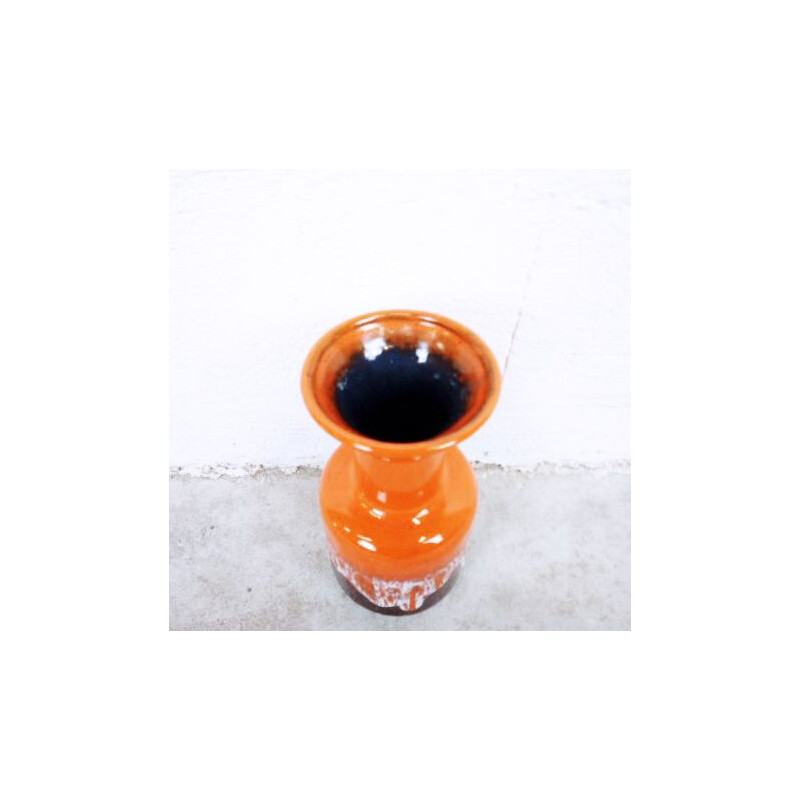 Vase vintage en céramique orange allemand par JASBA