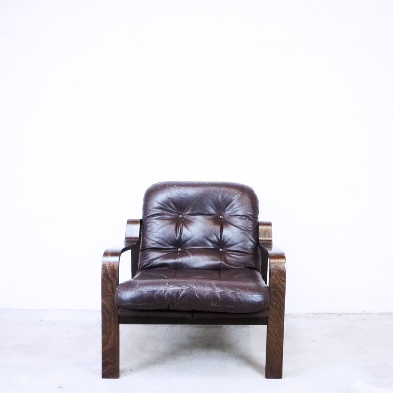 Fauteuil vintage scandinave en cuir brun