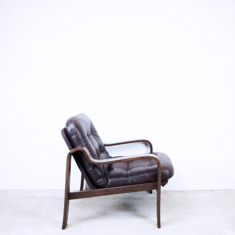Vintage Scandinavian armchair in brown leather