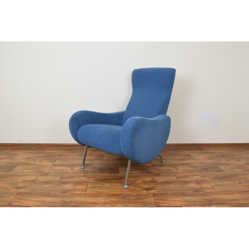 Vintage Italian armchair in blue fabric