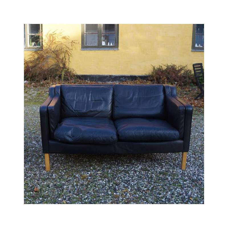Vintage Danish sofa in black leather