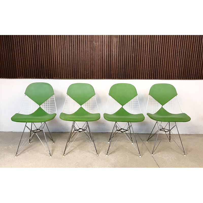 Set of 4 green DKR chairs by Eames for Herman Miller