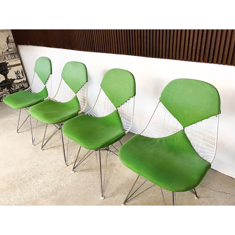 Set of 4 green DKR chairs by Eames for Herman Miller