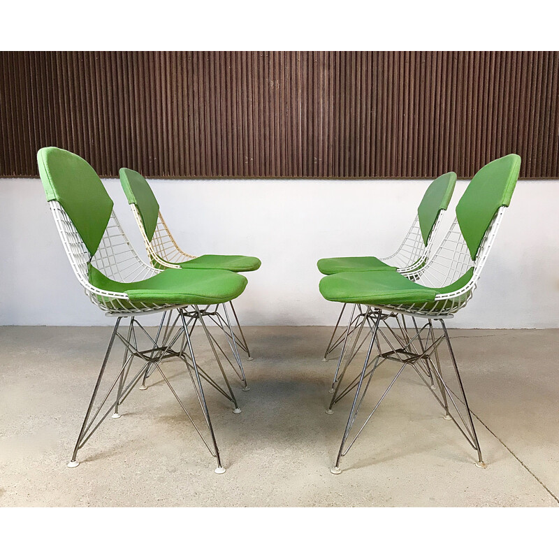 Set of 4 green DKR chairs by Eames for Herman Miller