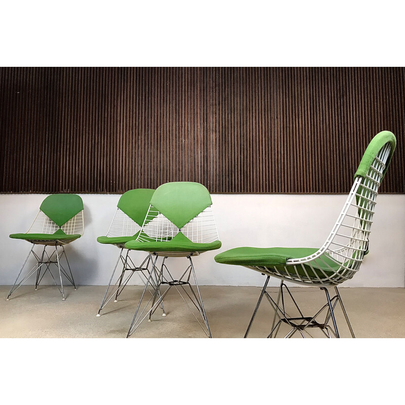 Set of 4 green DKR chairs by Eames for Herman Miller