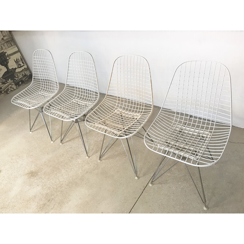 Set of 4 green DKR chairs by Eames for Herman Miller