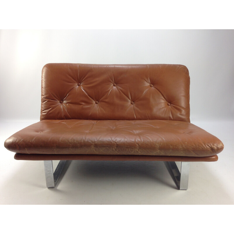 Vintage brown leather sofa by Kho Liang Le for Artifort