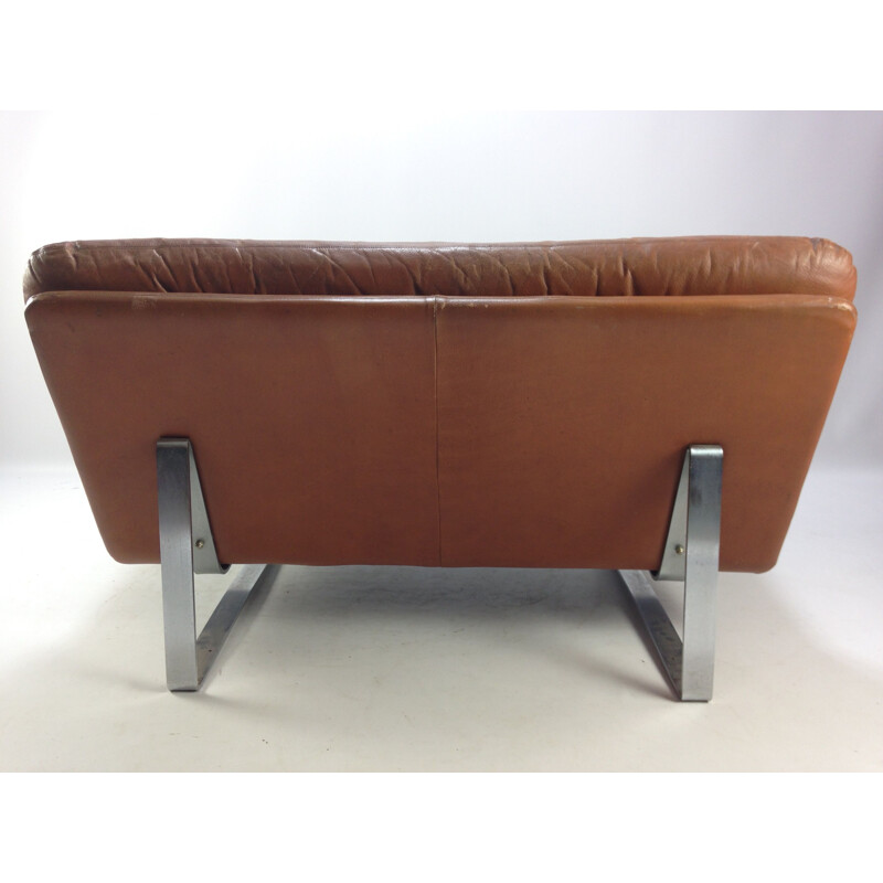 Vintage brown leather sofa by Kho Liang Le for Artifort