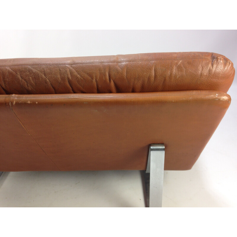 Vintage brown leather sofa by Kho Liang Le for Artifort