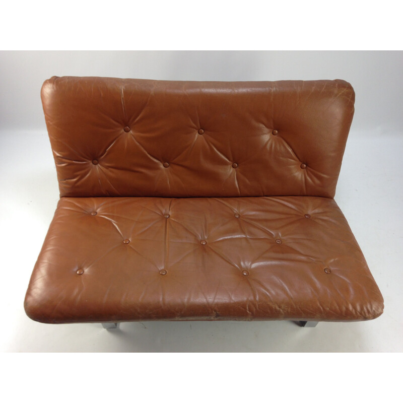 Vintage brown leather sofa by Kho Liang Le for Artifort