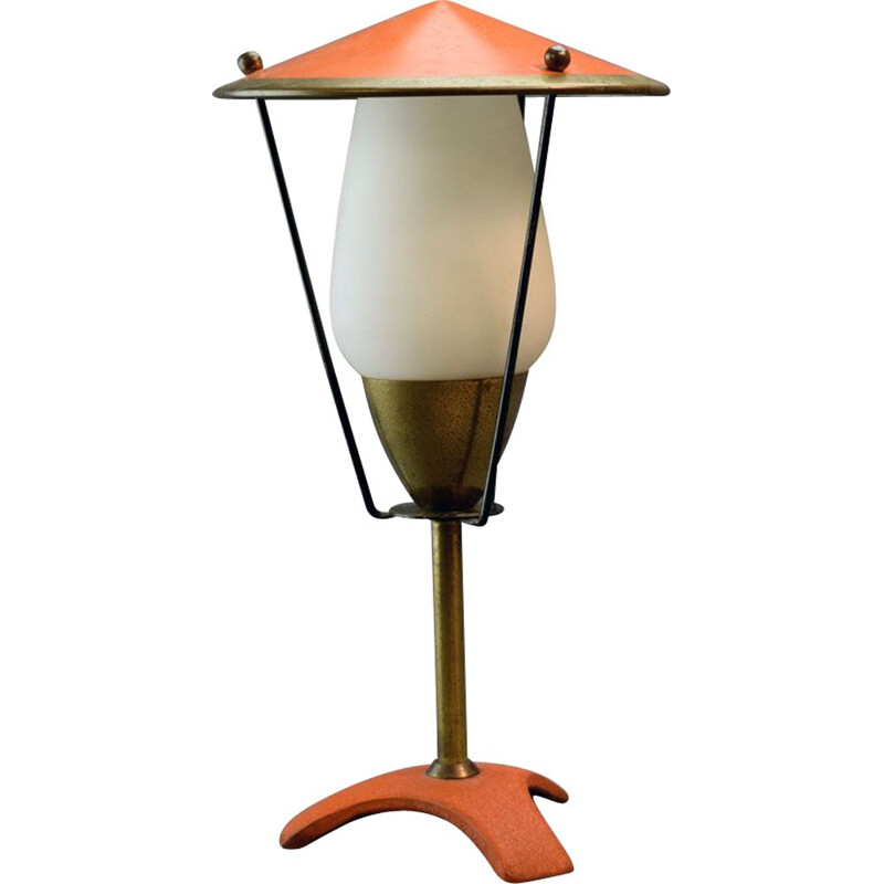 Vintage red-orange painted metal lamp