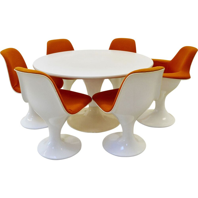 Vintage orange dining set "Orbit" by Herman Miller