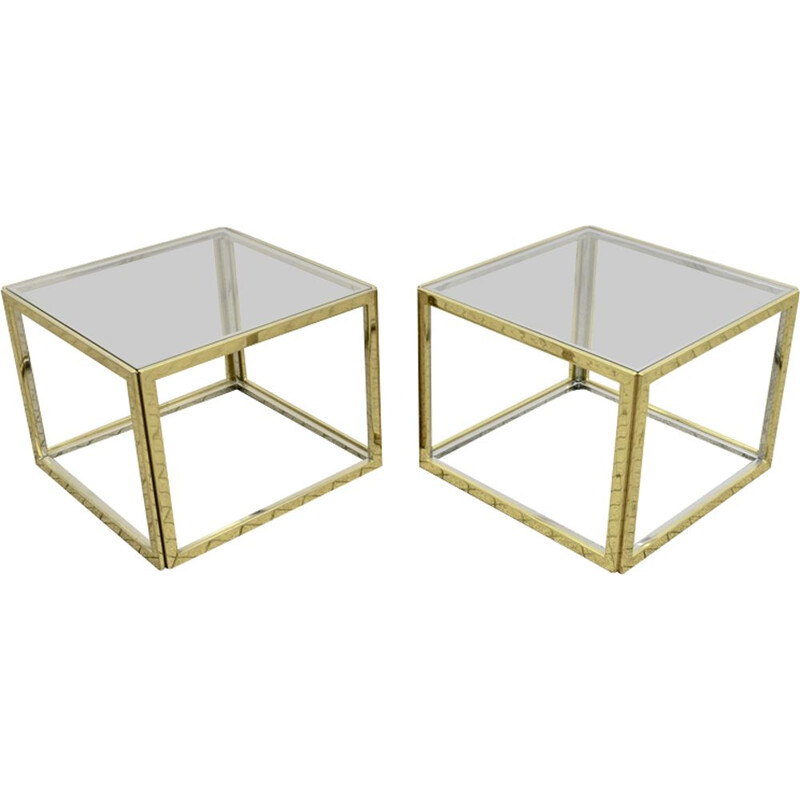 Pair of vintage French side tables in chromium steel by Maison Charles