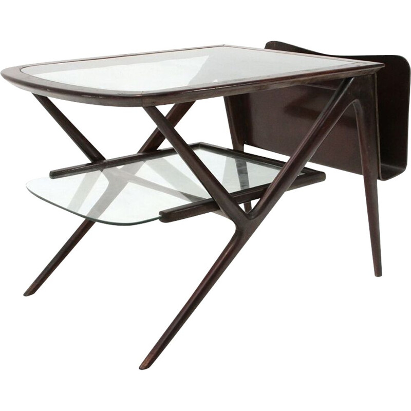 Vintage italian coffee table in teak with glass top 1950s