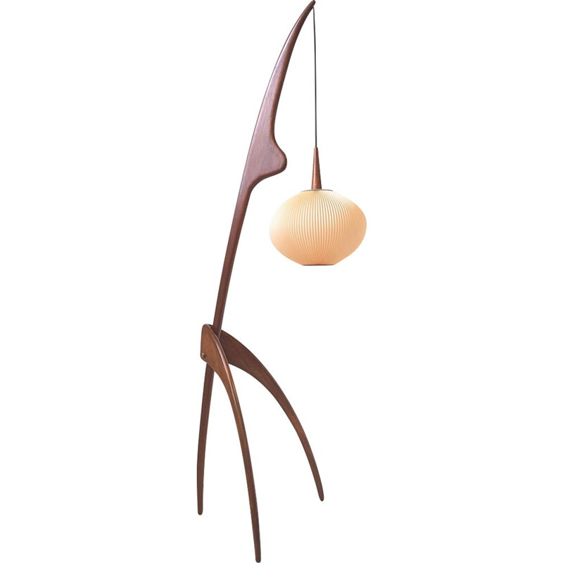 Vintage Praying Mantis floor lamp by Rispal in mahogany 1960