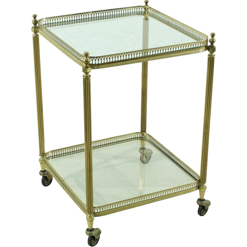 Vintage german serving trolley in glass and brass 1950