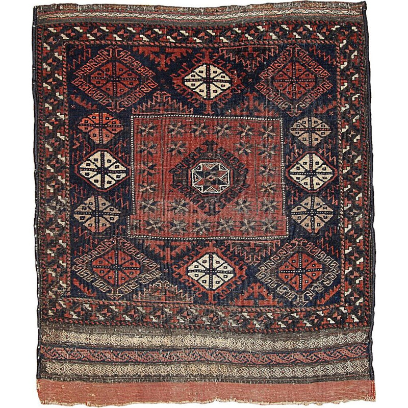 Vintage handmade Afghan Baluch rug in red wool 1930
