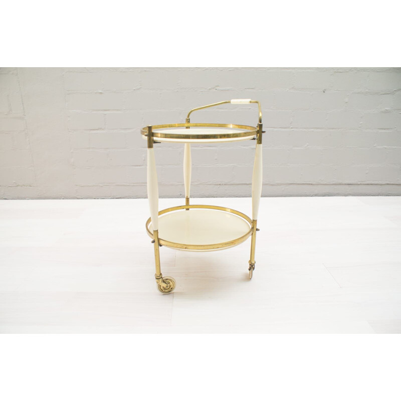 Vintage golden trolley in brass and glass