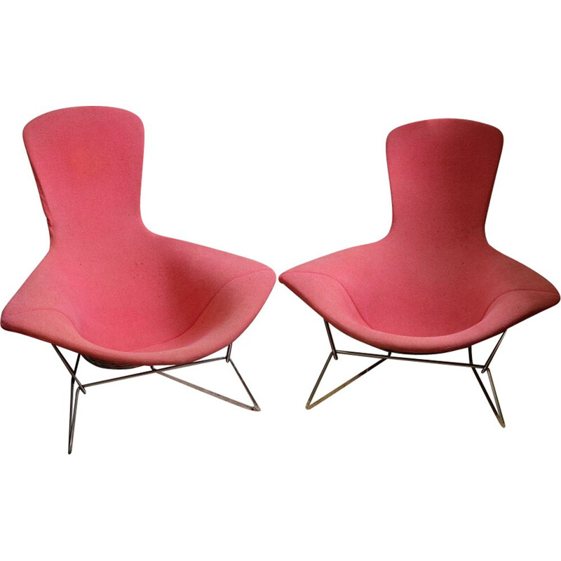 Set of 2 vintage pink armchairs Bird by Harry Bertoia