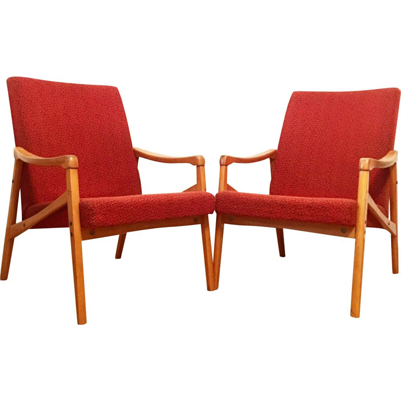 Set of 2 red vintage armchairs