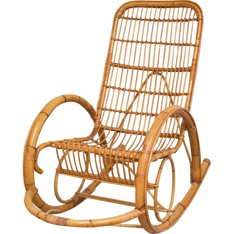 Chaise à bascule vintage en rotin