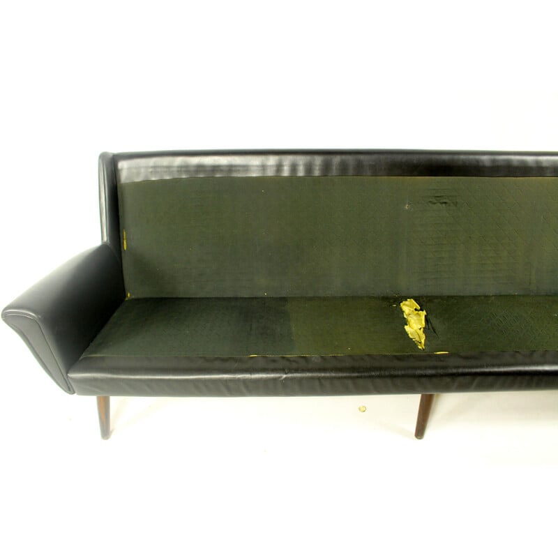 Vintage 4-seater sofa in black leather