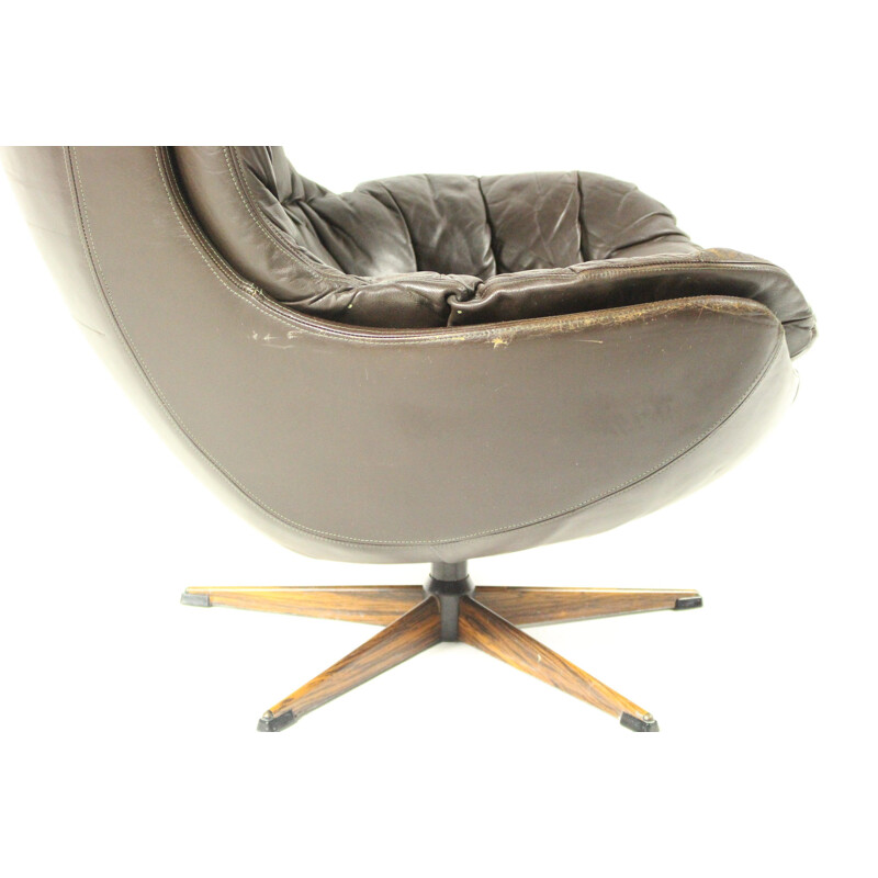 Fauteuil vintage danois pivotant en cuir