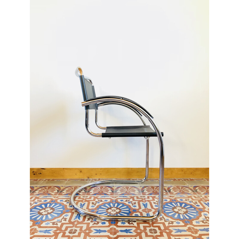 Vintage Italian armchair in leather and chrome