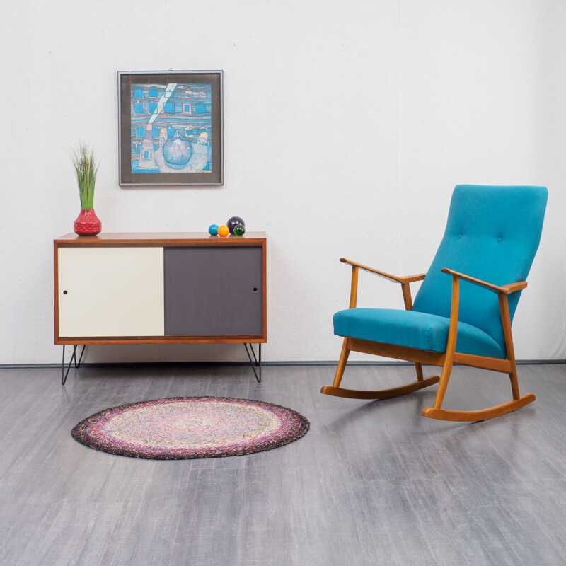 Vintage German blue rocking chair in beech wood