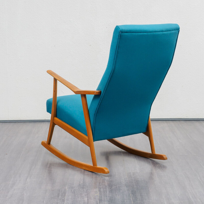 Vintage German blue rocking chair in beech wood