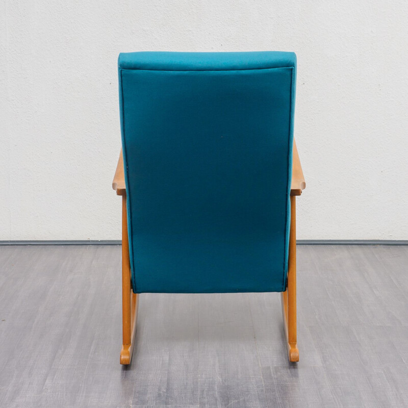 Vintage German blue rocking chair in beech wood