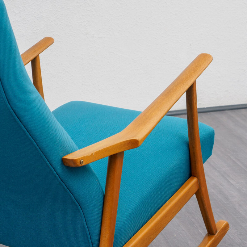Vintage German blue rocking chair in beech wood