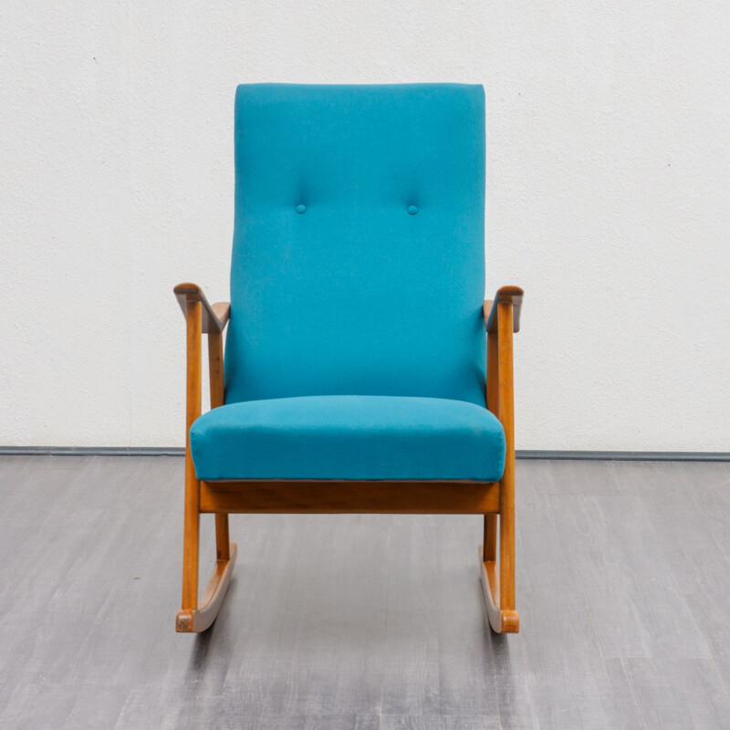 Vintage German blue rocking chair in beech wood