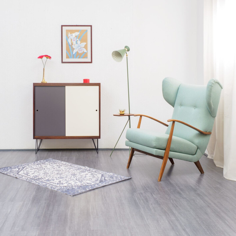 Vintage green armchair in solid beech wood