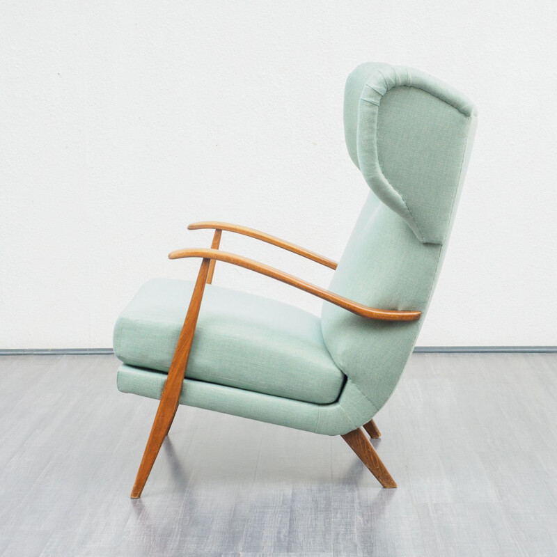 Fauteuil vintage vert en hêtre massif