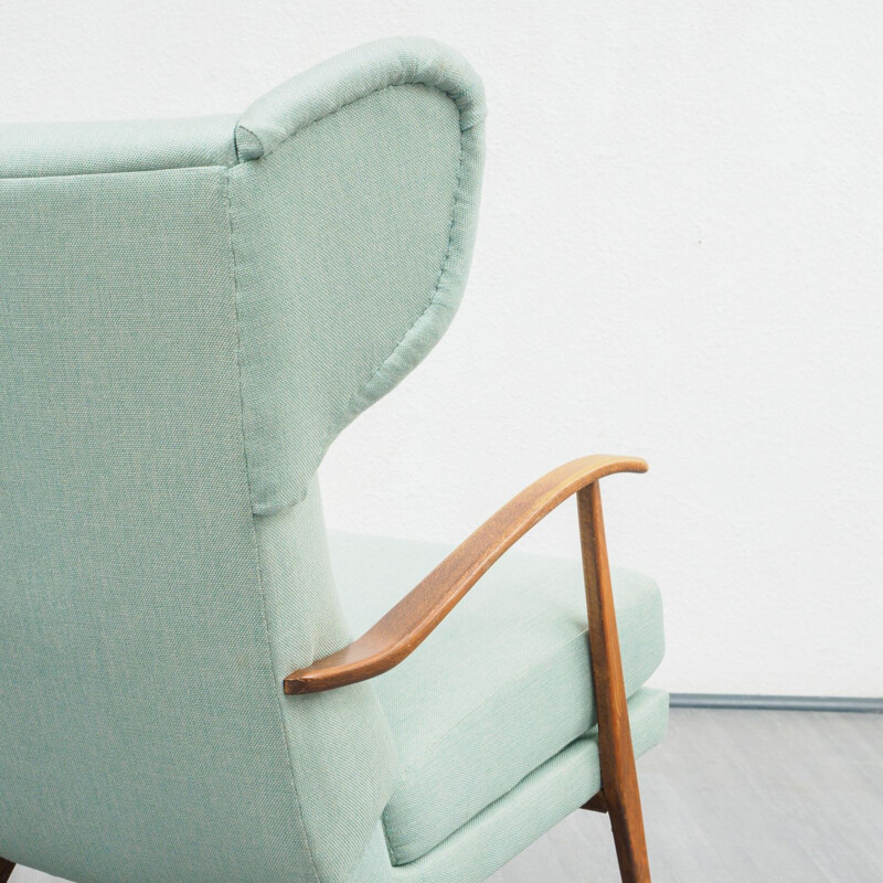 Fauteuil vintage vert en hêtre massif